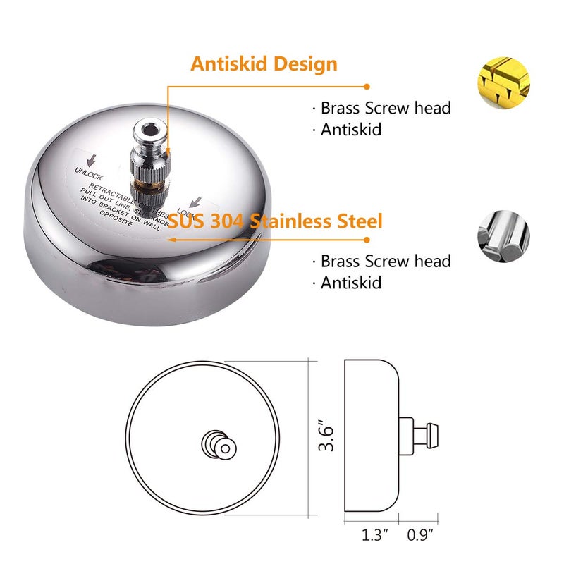 JOOM Retractable Clothesline Stainless Steel Heavy Duty 9Feet(MAX) for Hanging Drying in Bathroom Laundry Hotels, Chrome Finish,Round Style (Chrome B (Drill)) - Image 3